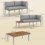 Voir la diapositive 3 : OUTSUNNY Salon de jardin design modulable 4 places 3 pièces acier coussins gris étagère plateau bois acacia