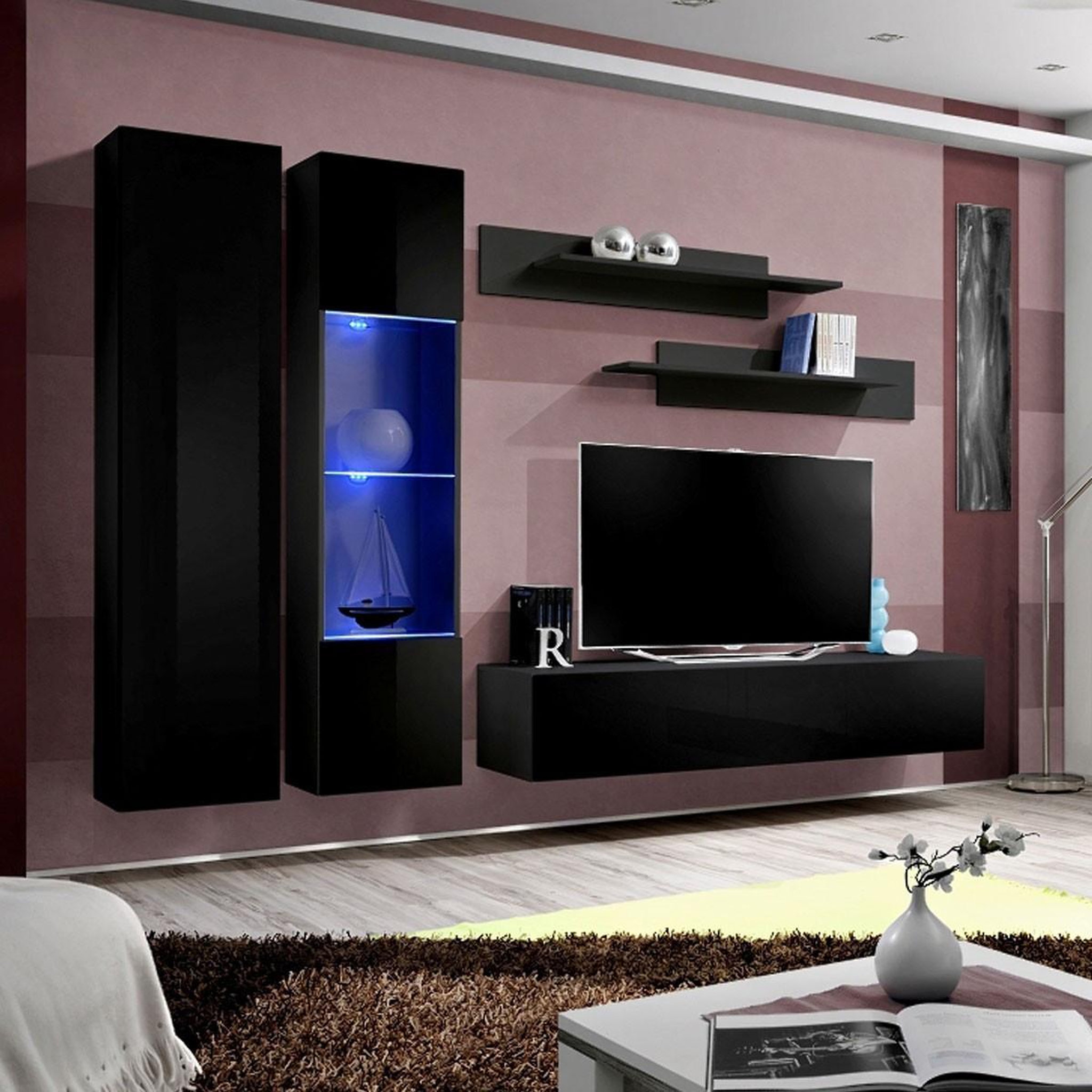 Paris Prix Ensemble meuble tv mural  fly a5  260cm noir
