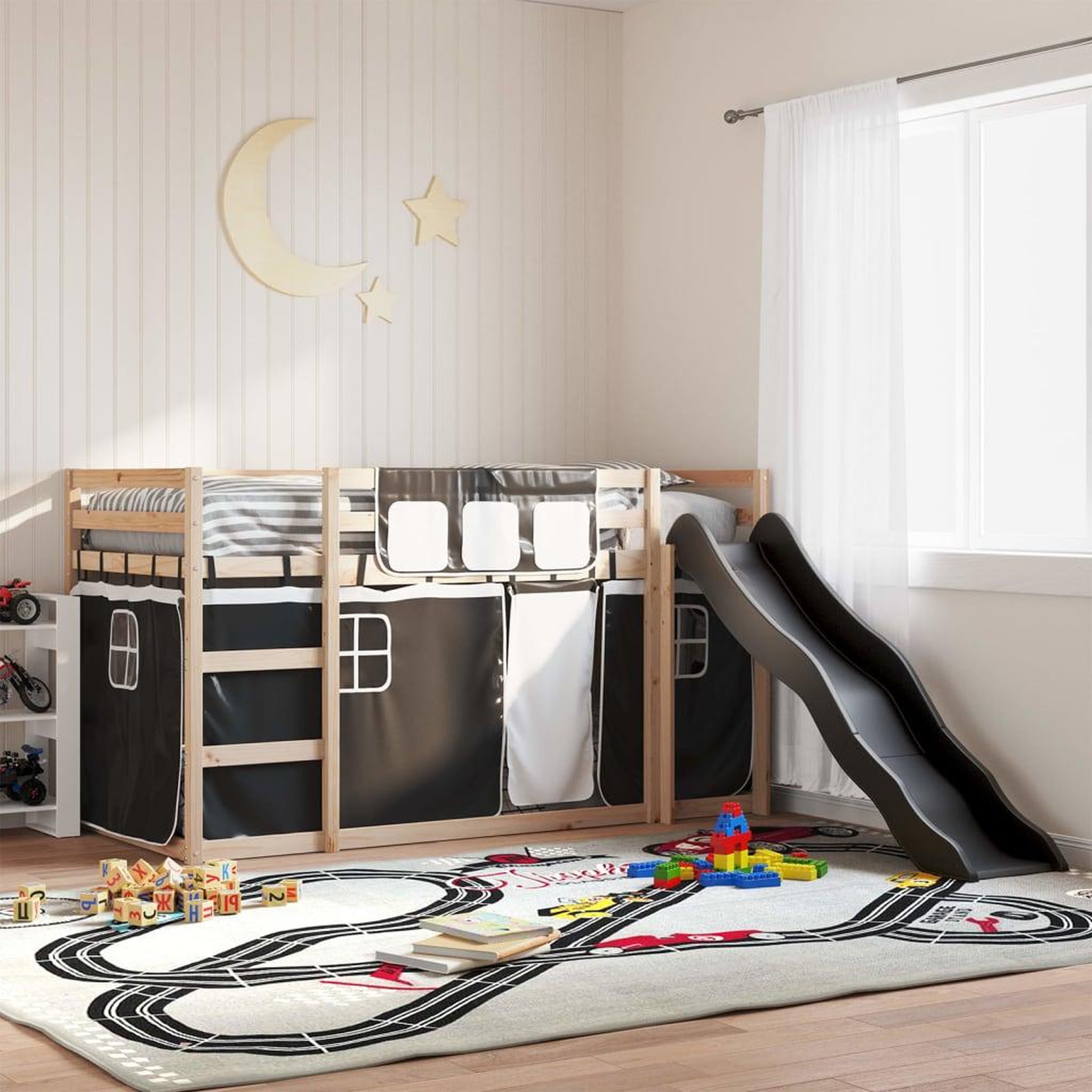 VIDAXL Lit superpose sans matelas avec toboggan blanc noir 80x200 cm