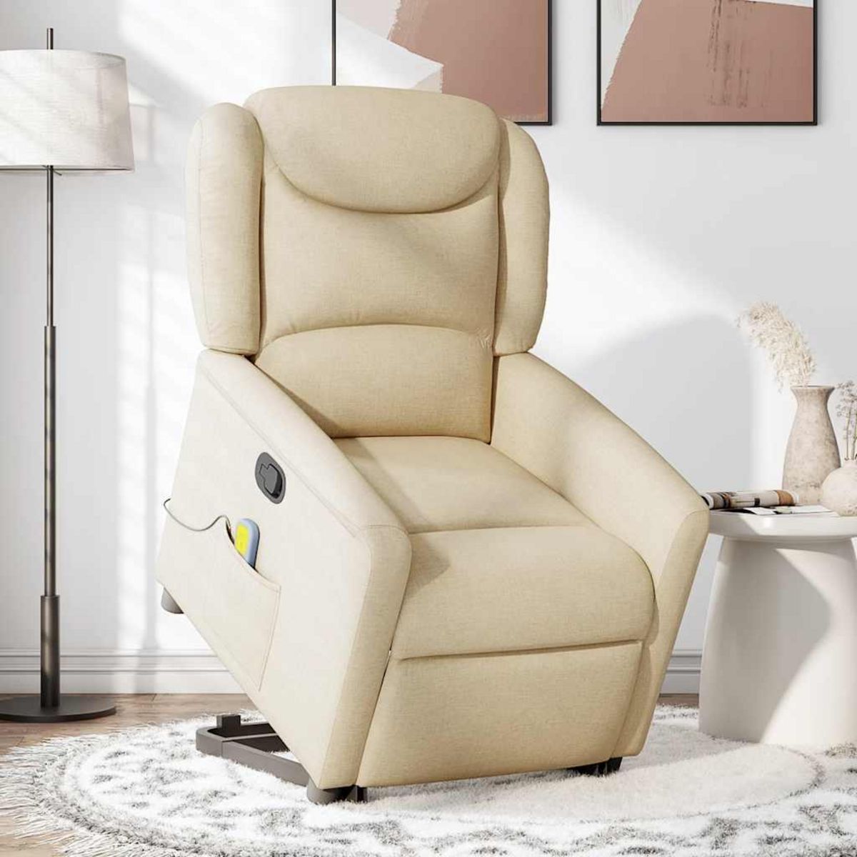 VIDAXL Fauteuil inclinable de massage Creme Tissu