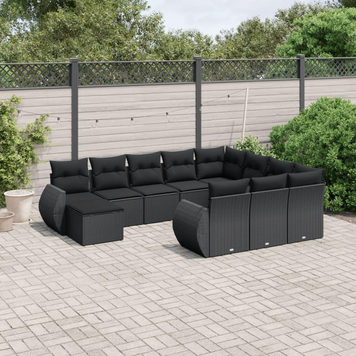 VIDAXL Salon de jardin 11 pcs avec coussins noir resine tressee