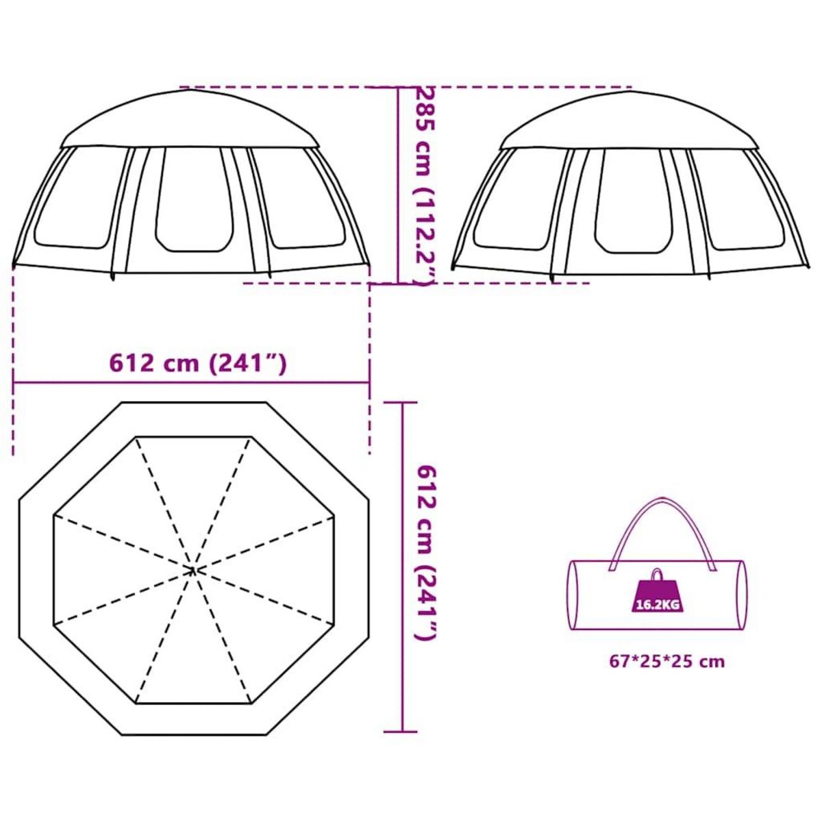 VIDAXL Tente piscine toit amovible parois maille gris 612x612 cm