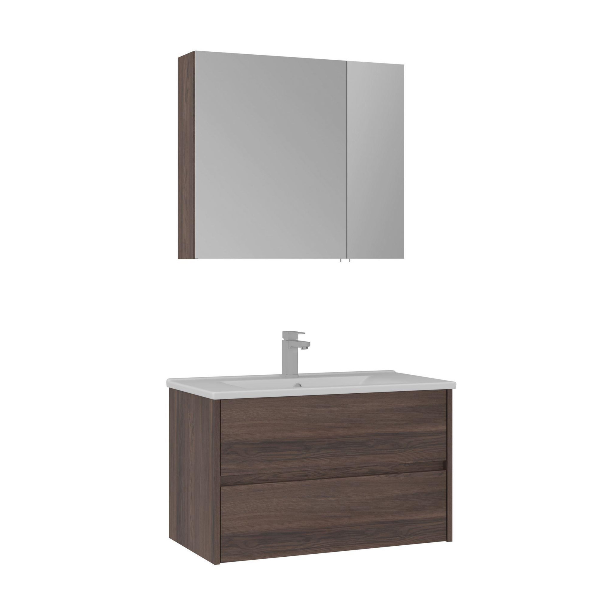 Habitat et Jardin Meuble avec simple vasque et miroir  Side 85 v2  - 85 x 45 x 52 cm - Walnut