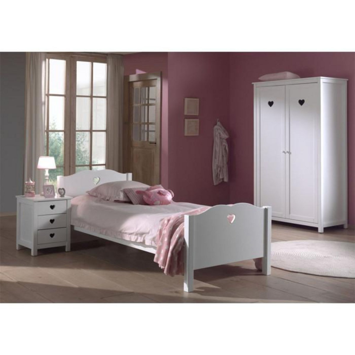 Paris Prix Pack - Lit Enfant, Chevet & Armoire 2 Portes  Amori  Blanc