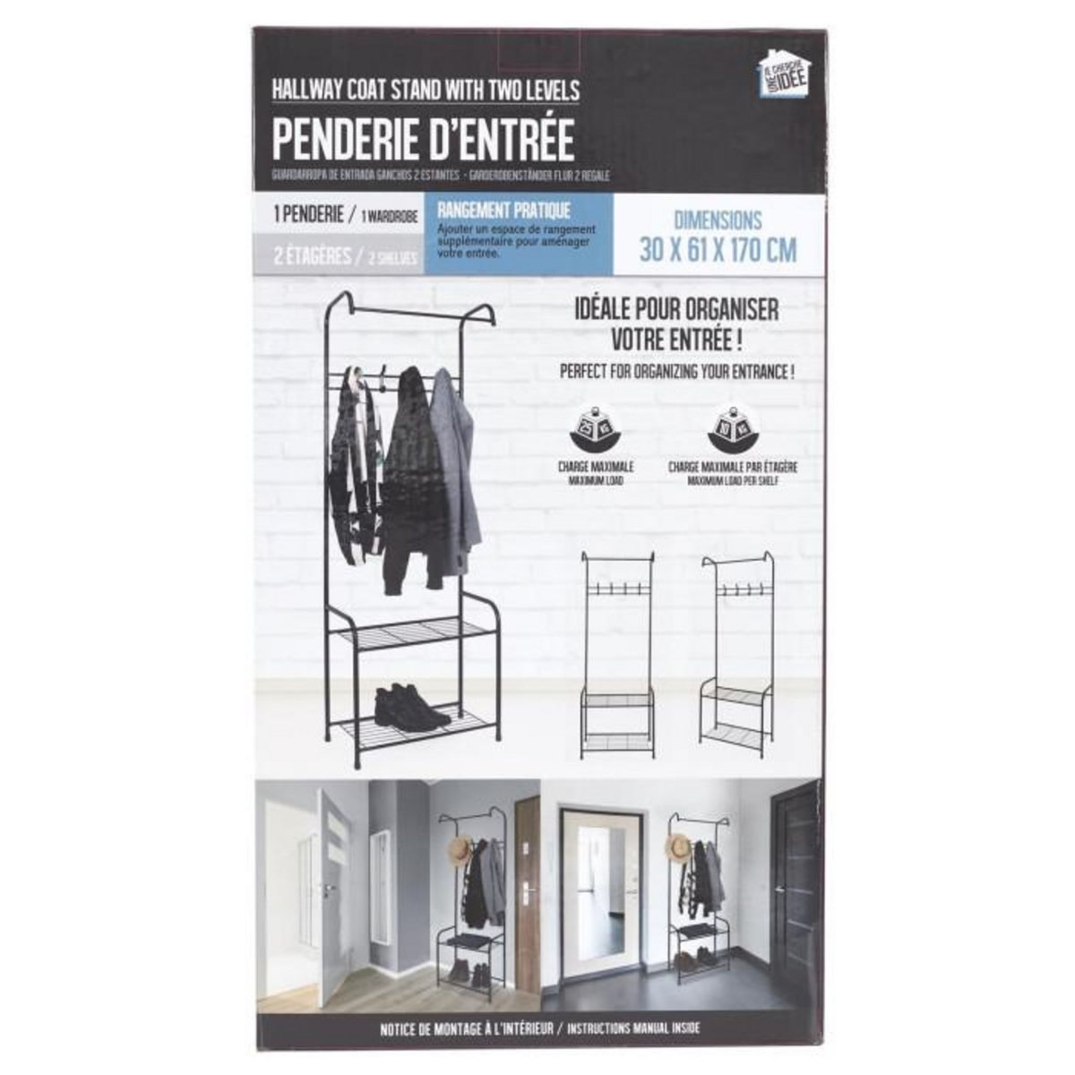 Paris Prix Meuble d'Entrée Vestiaire  2 Niveaux  170cm Noir