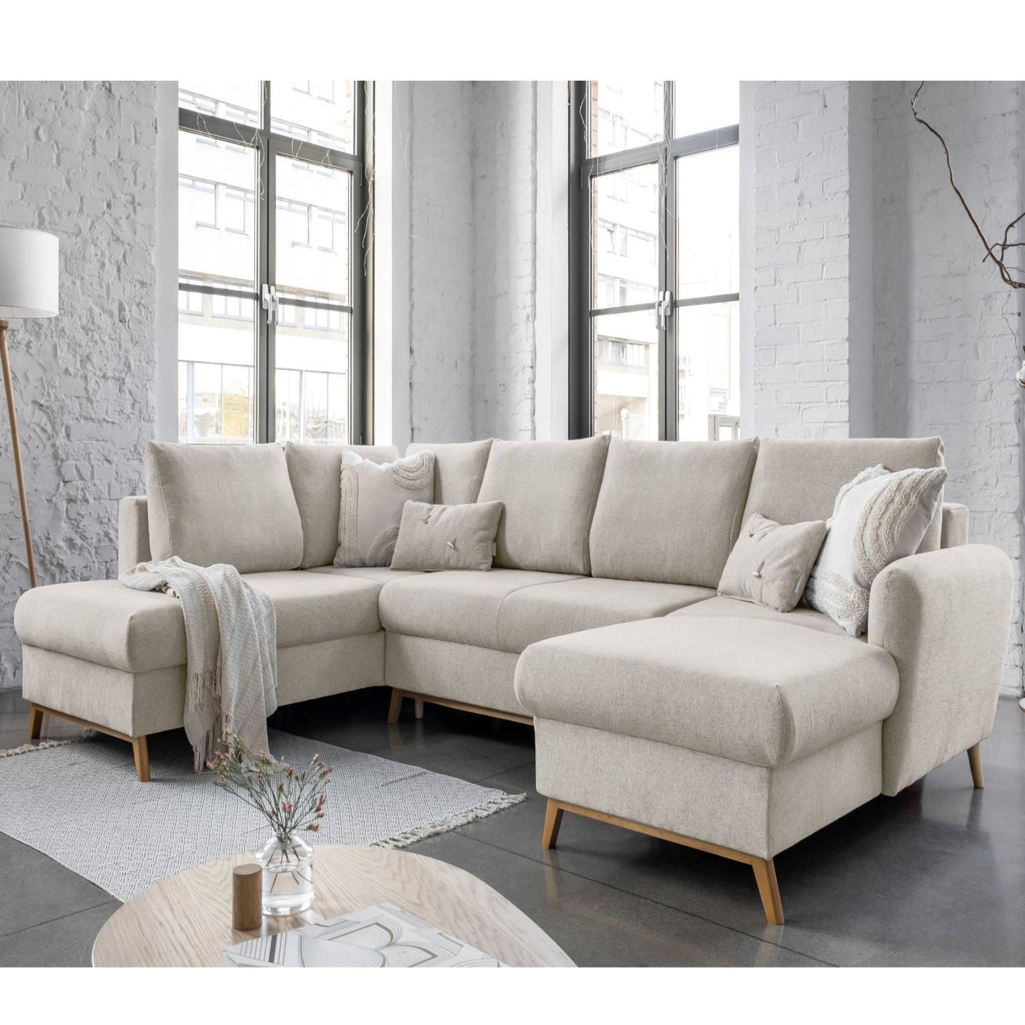 Voir la diapositive 1 : BEST MOBILIER Lagom - canapé d'angle panoramique - convertible - avec coffre - en tissu - 7 places - gauche