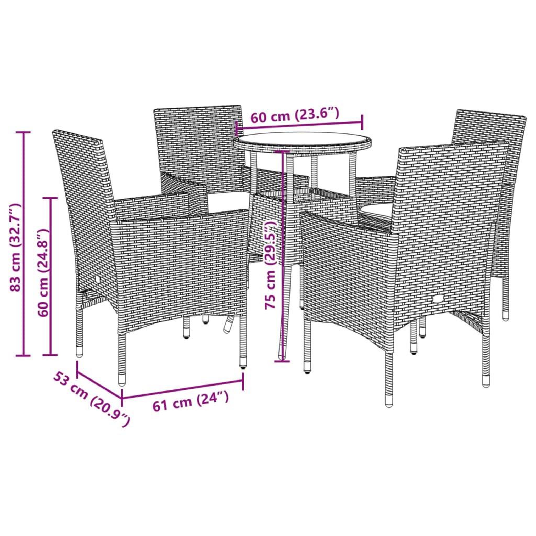 Voir la diapositive 6 : VIDAXL Ensemble a manger de jardin et coussins 5 pcs noir rotin verre