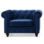 Paris Prix Fauteuil Design Velours  Chesterfield  111cm Bleu