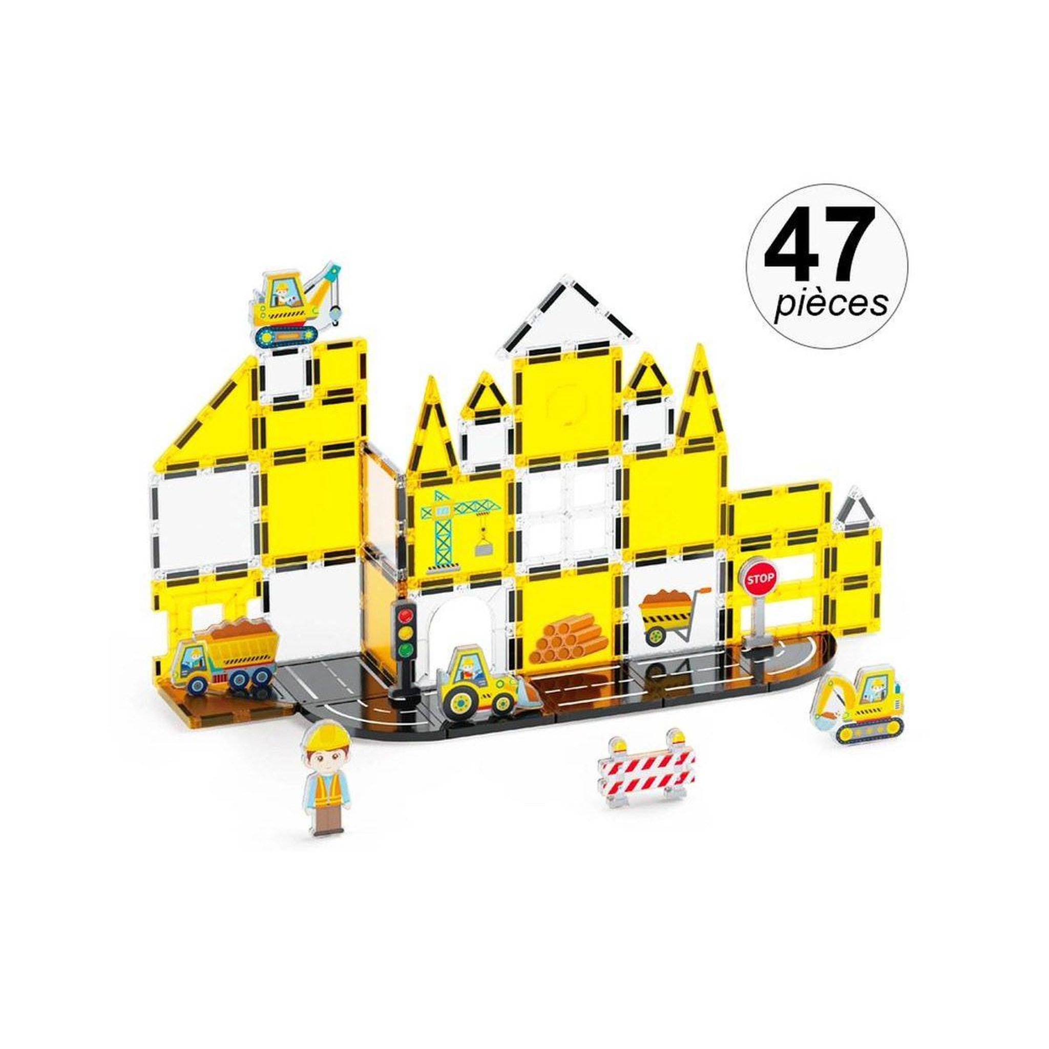 1001JOUETS Jeu de Construction Magnétique - Véhicules de Chantier - 47 Pièces