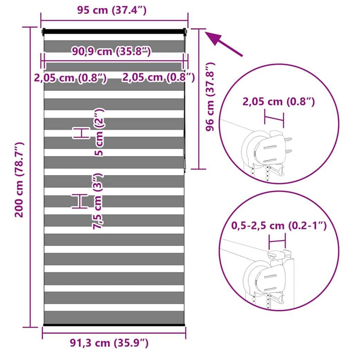 VIDAXL Store zebre marron sable largeur du tissu 90,9 cm polyester