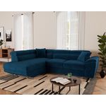 BEST MOBILIER Baoji - canapé d'angle gauche 5 places convertible avec têtières et coffre en velours côtelé. Coloris disponibles : Vert, Gris, Beige, Marron, Bleu