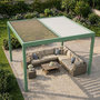 Voir la diapositive 6 : CONCEPT USINE Pergola bioclimatique structure et lames orientables en aluminium vert 3x3m RHODES