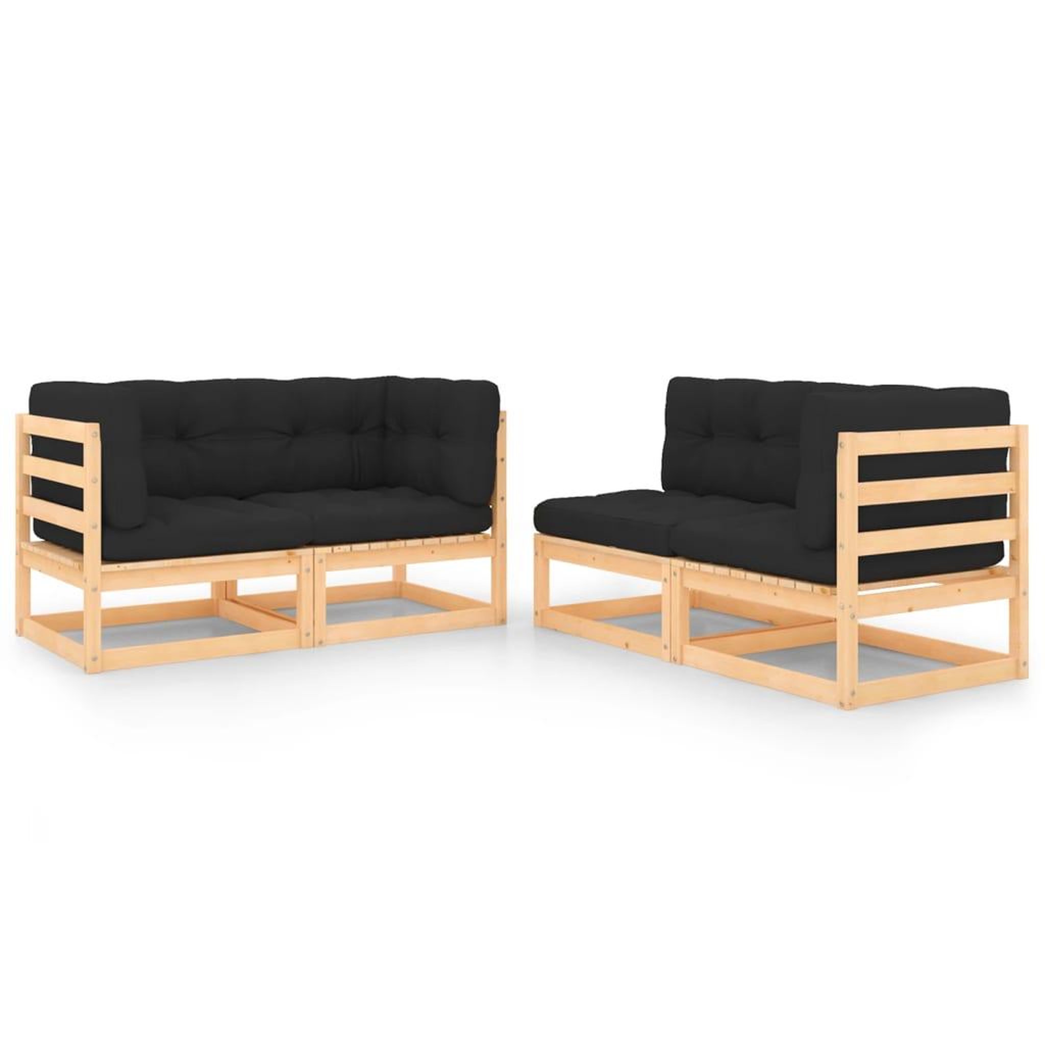 Voir la diapositive 1 : VIDAXL Salon de jardin 4 pcs avec coussins Bois de pin massif