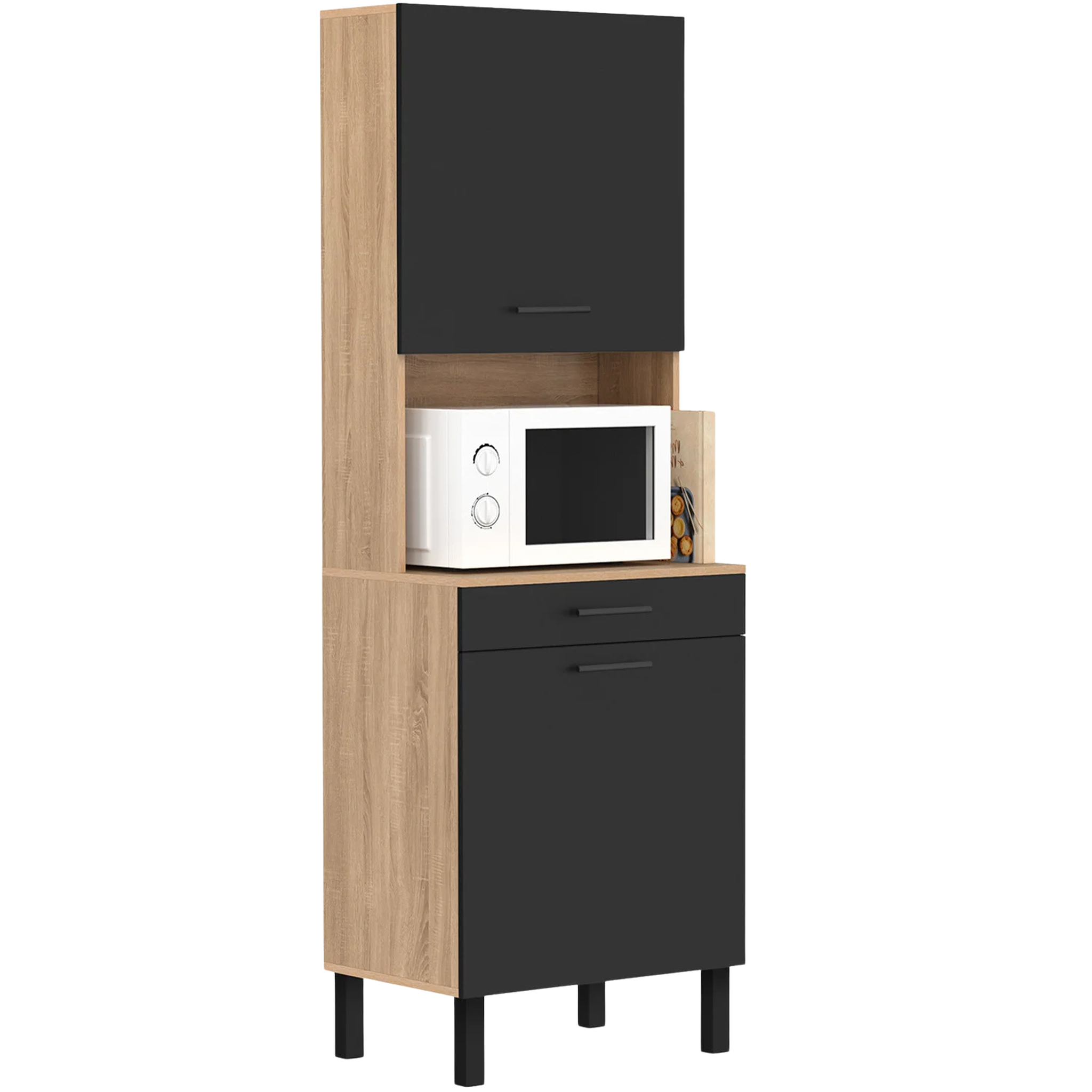 ID MARKET Buffet de cuisine 60 cm cina 2 portes + tiroir façon hêtre et noir
