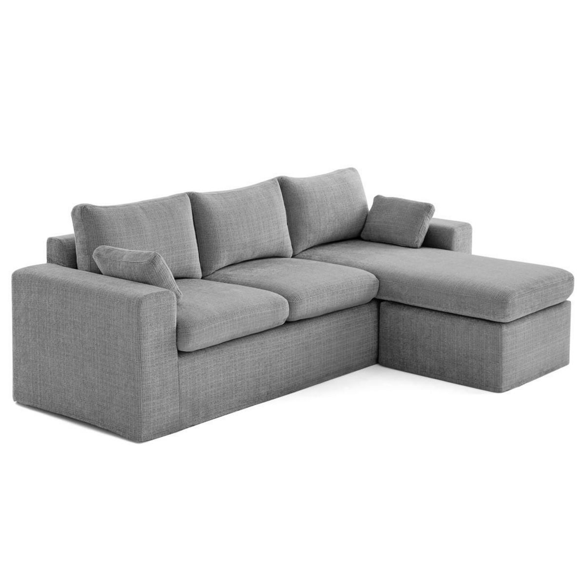 LISA DESIGN Calgary - canapé d'angle déhoussable et modulable 3 places + 1 pouf en velours texturé