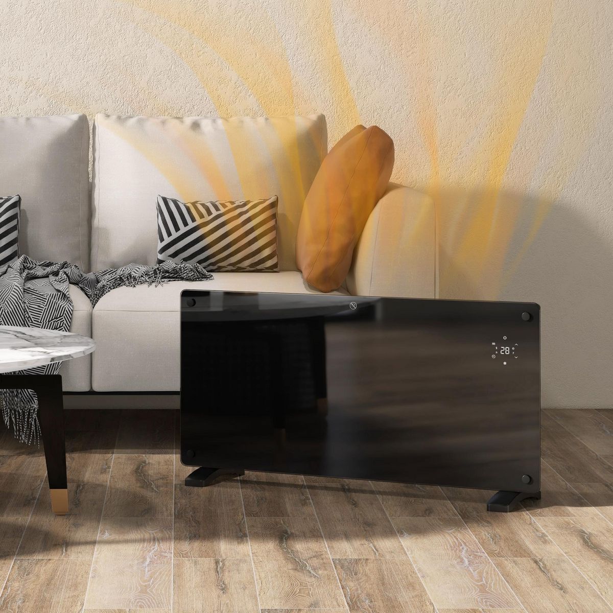HOMCOM Radiateur à convection 2000W mural autoportant - affichage LED, timer 24h, thermostat, télécommande - verre noir