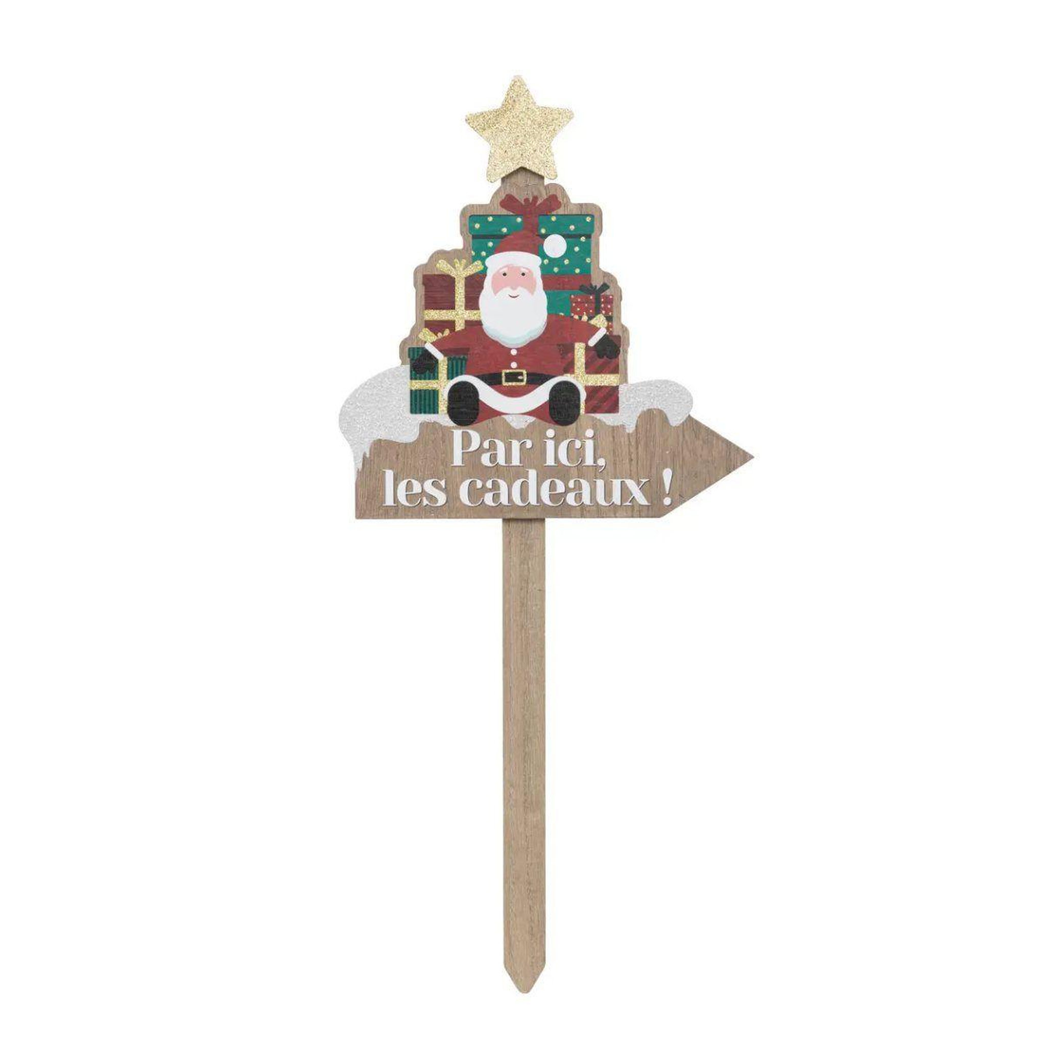 ATMOSPHERA Pancarte en bois  père noël  59cm marron