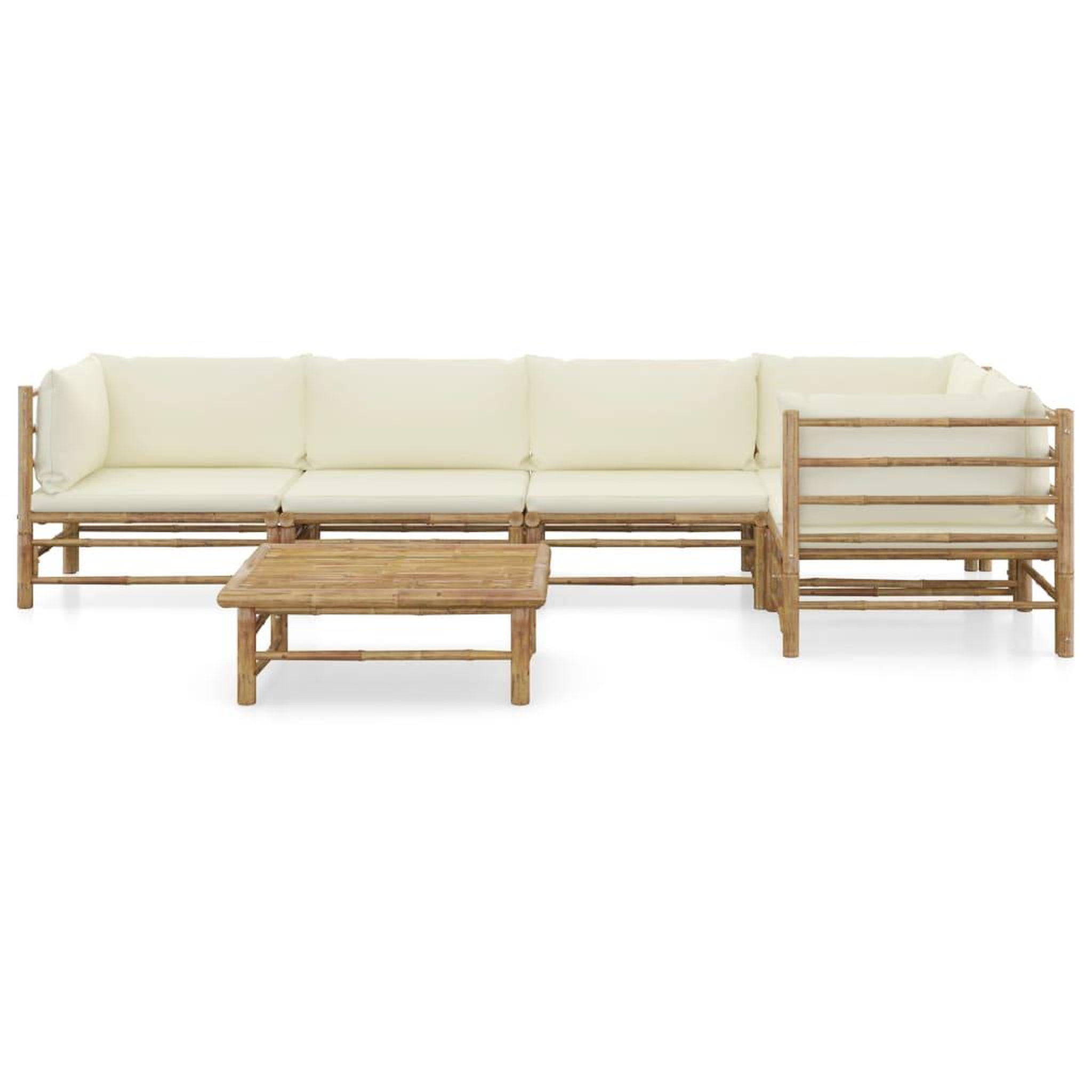 Voir la diapositive 2 : VIDAXL Salon de jardin 6 pcs avec coussins blanc creme bambou