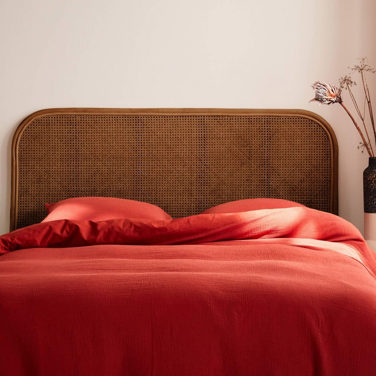 SWEEEK Tête de lit en rotin foncé et cannage, Sumatra