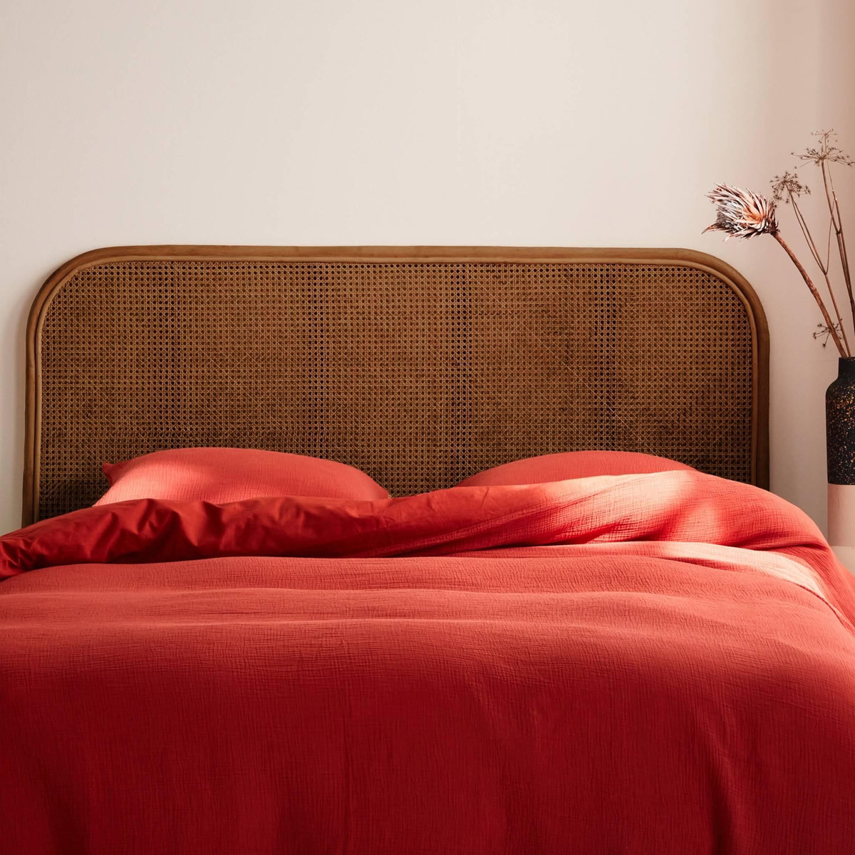 SWEEEK Tête de lit en rotin foncé et cannage, Sumatra