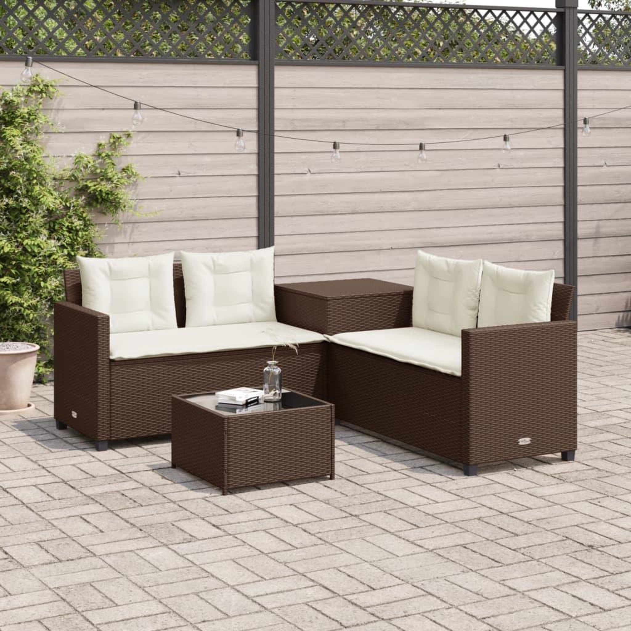 VIDAXL Canape de jardin avec table et coussins en forme de L marron