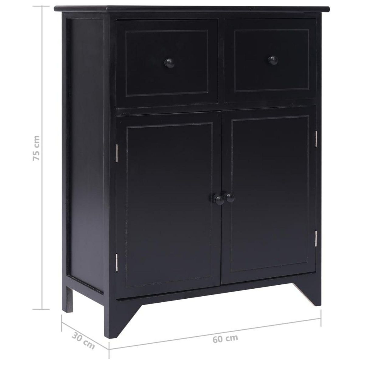 VIDAXL Armoire laterale Noir 60x30x75 cm Bois de Paulownia