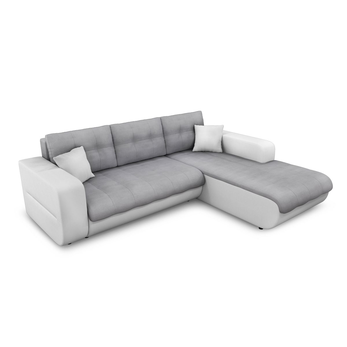 Canapé d'angle droit convertible CLELIA, 4 places, tissu microfibre gris PU blanc ou noir