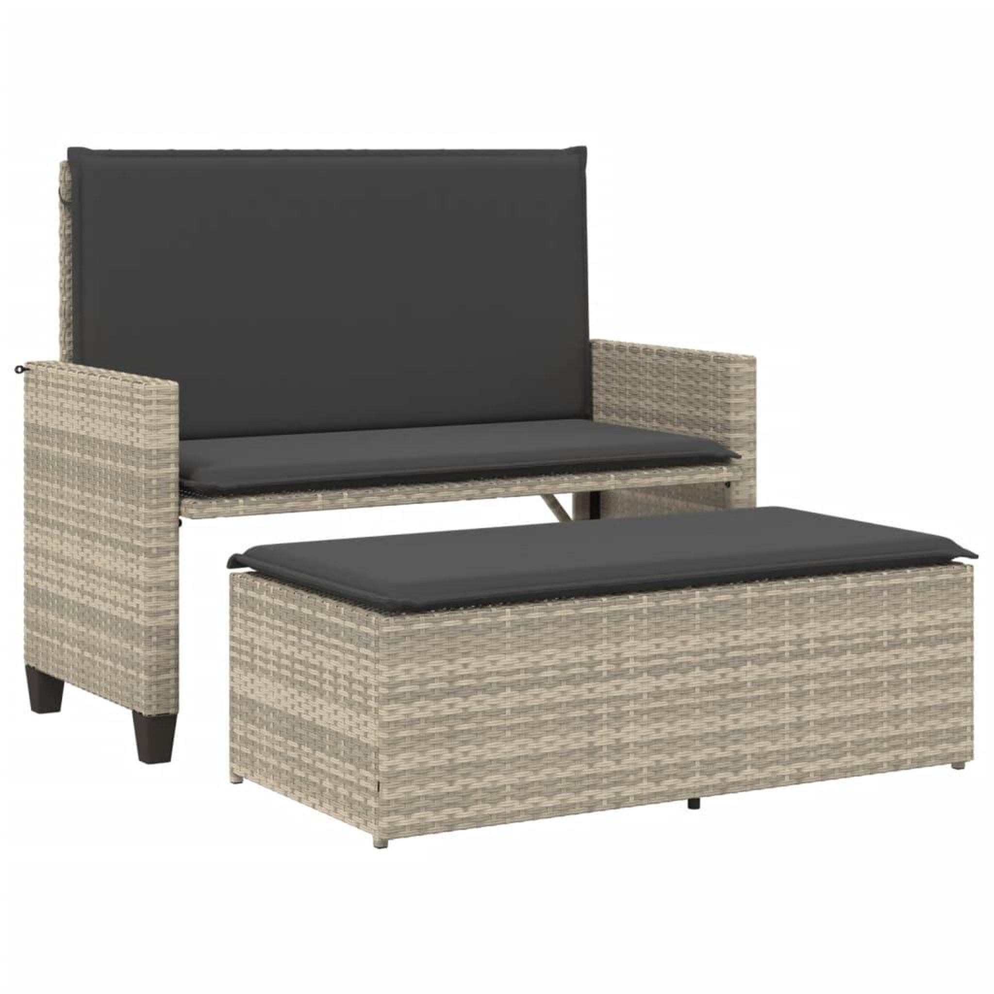 Voir la diapositive 2 : VIDAXL Banc de jardin et coussins et repose-pied gris clair poly rotin