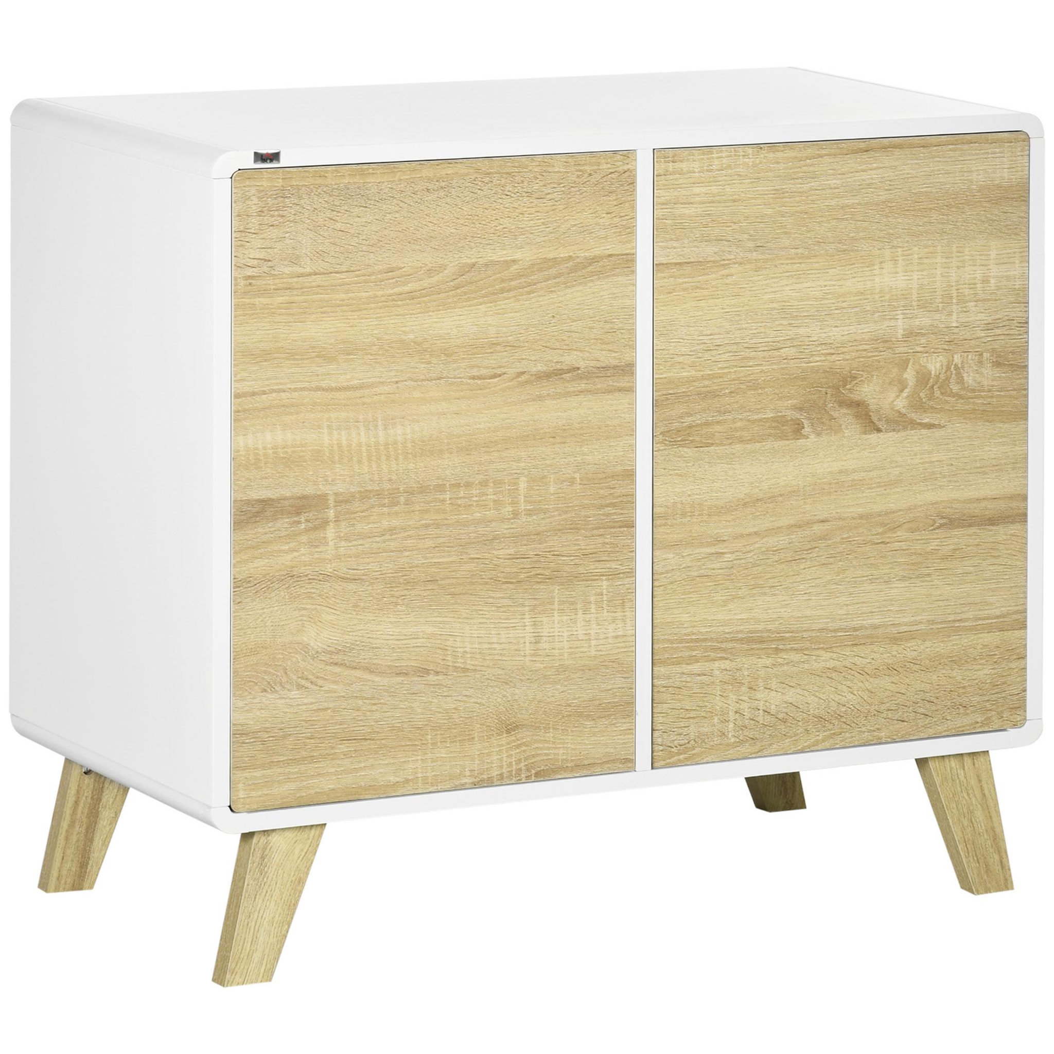 Voir la diapositive 1 : HOMCOM Buffet rangement design scandinave 2 portes avec étagère MDF panneaux blanc aspect chêne clair