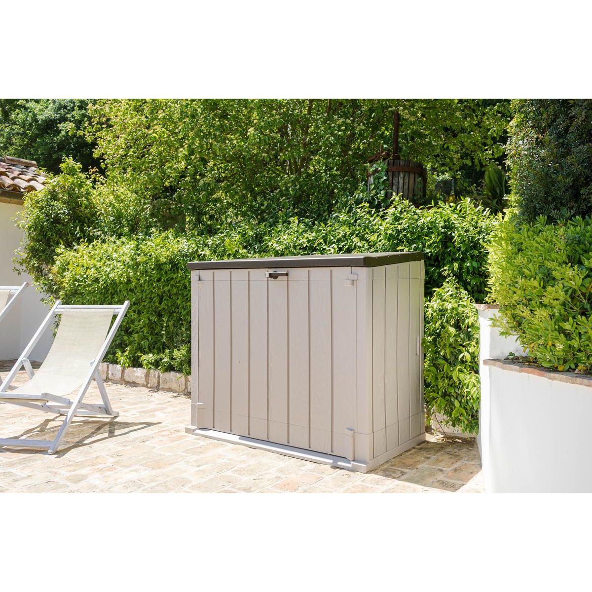 TOOMAX Coffre de rangement jardin multifonction résine - Taupe et marron - 1270L - STORER PLUS XL