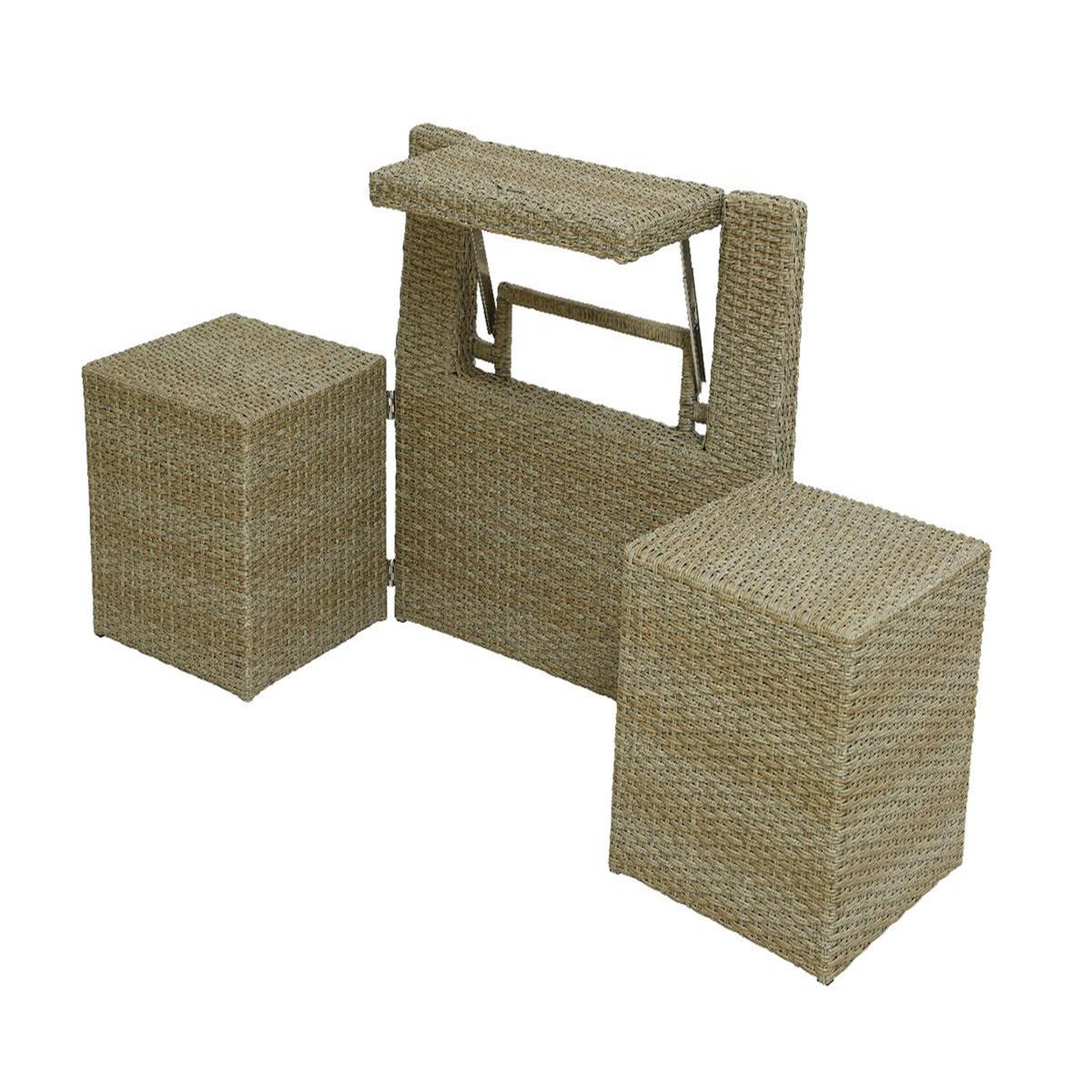 JARDIDECO Ensemble de balcon table et pouf ou banc naturel java - jardideco