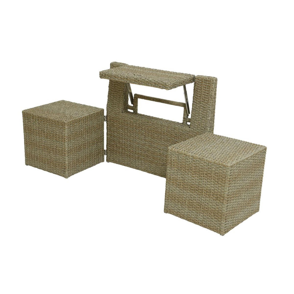 JARDIDECO Ensemble de balcon table et pouf ou banc Naturel Java - Jardideco