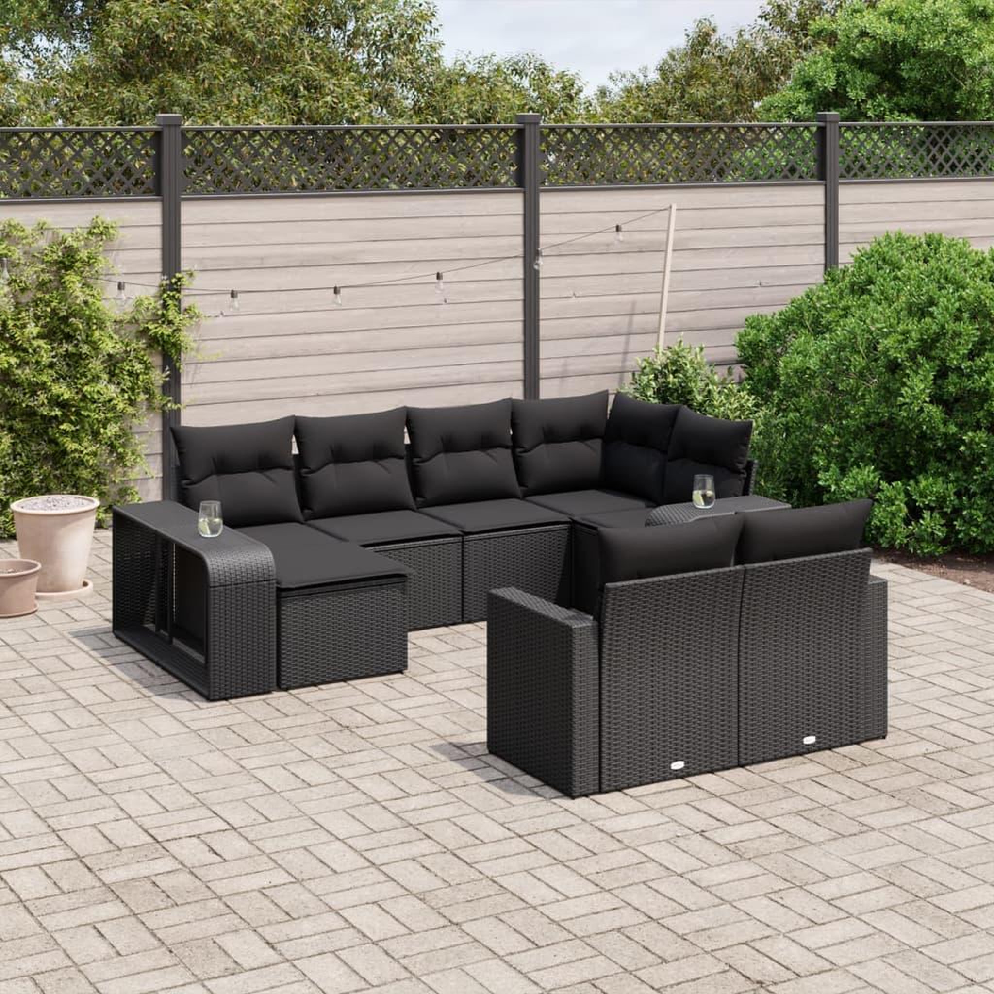 VIDAXL Salon de jardin 10 pcs avec coussins noir resine tressee