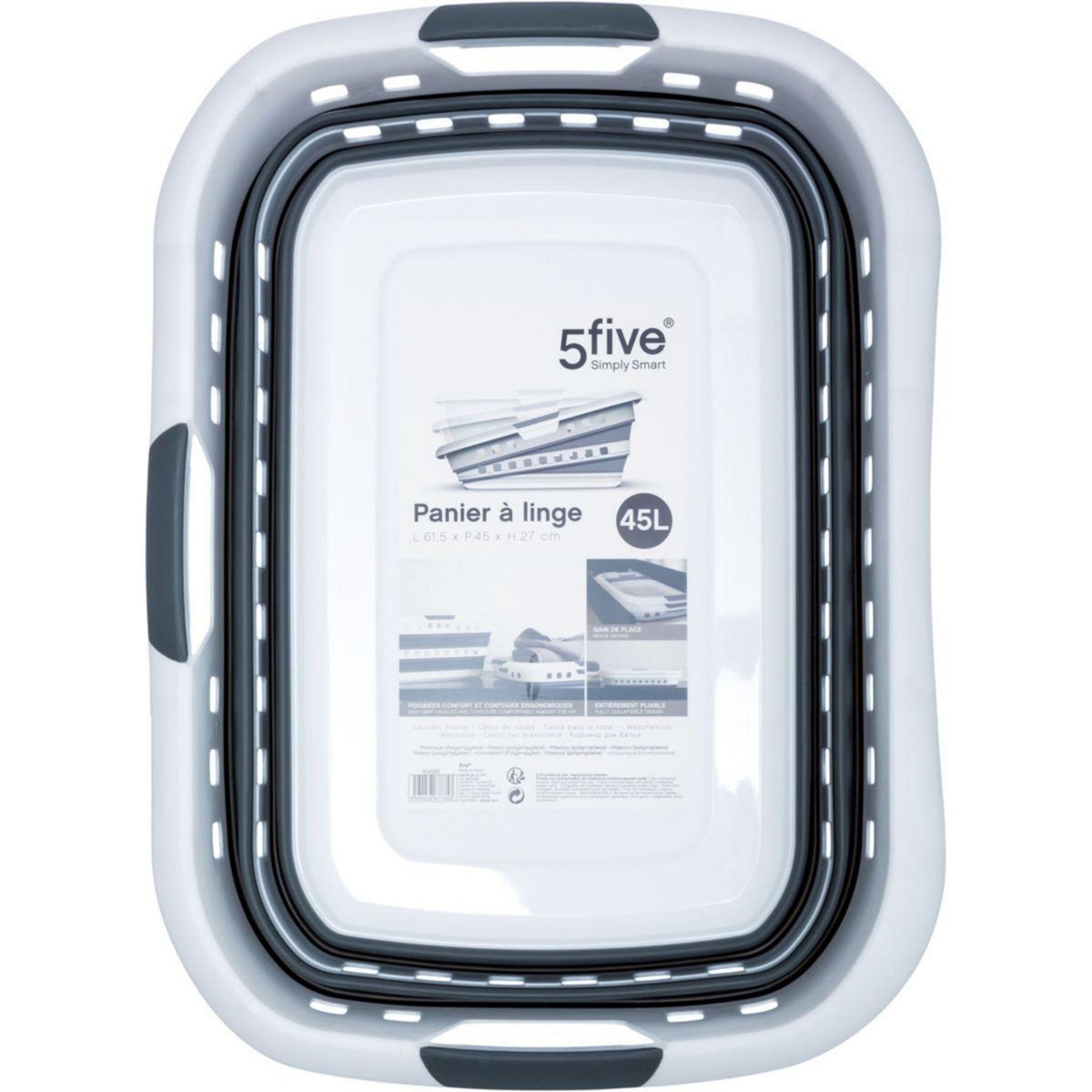 FIVE Panier à linge RETRACT 45L BLA/GR