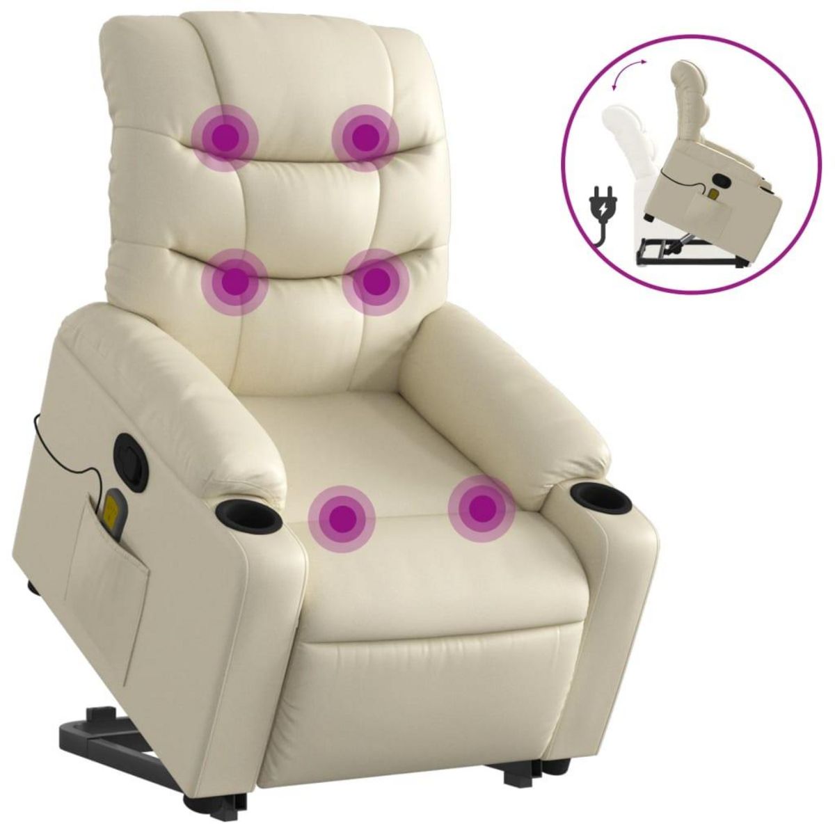 VIDAXL Fauteuil inclinable de massage Creme Similicuir
