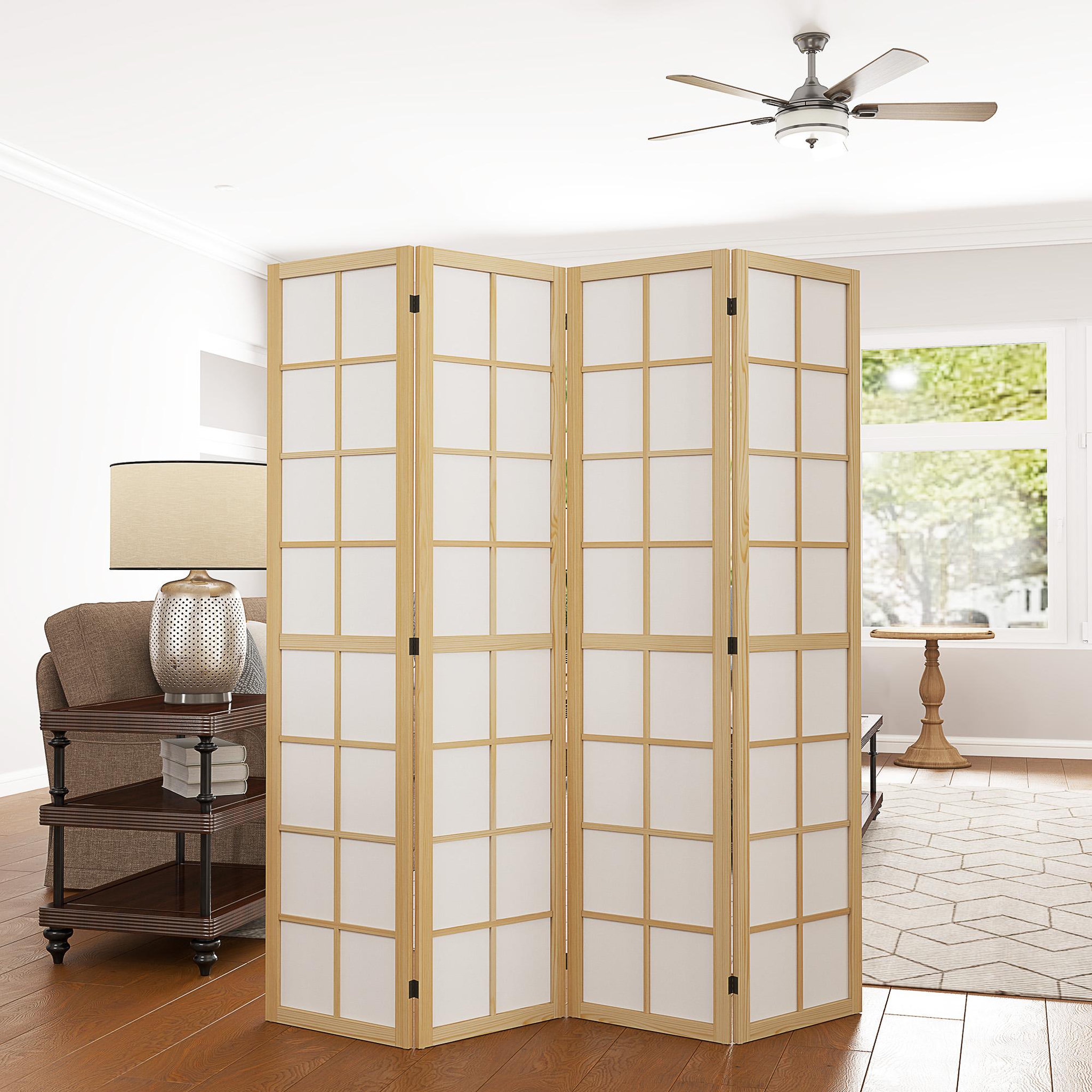 Voir la diapositive 2 : HOMCOM Paravent intérieur pliable 4 panneaux 160 x 170 cm séparateur de pièce bois pin non tissé blanc