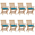 VIDAXL Chaises de jardin avec coussins bleu clair lot de 8 Teck massif