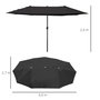Voir la diapositive 5 : OUTSUNNY Parasol de jardin XXL parasol grande taille 4,6L x 2,7l x 2,4H m ouverture fermeture manivelle acier polyester haute densité noir