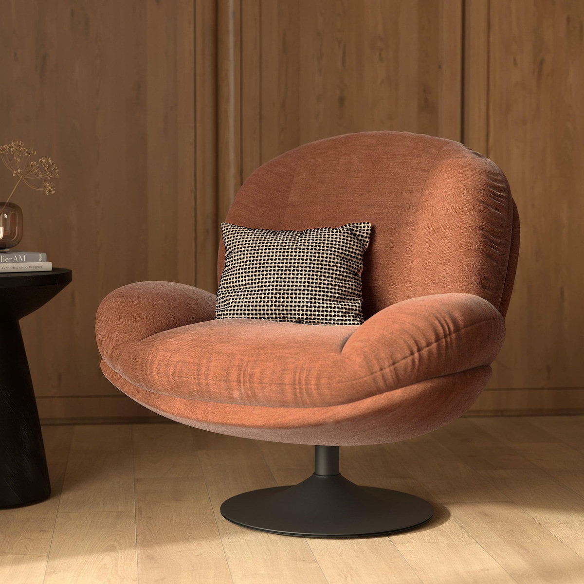 Rendez vous déco Fauteuil pivotant en tissu effet velours marron-Ricci