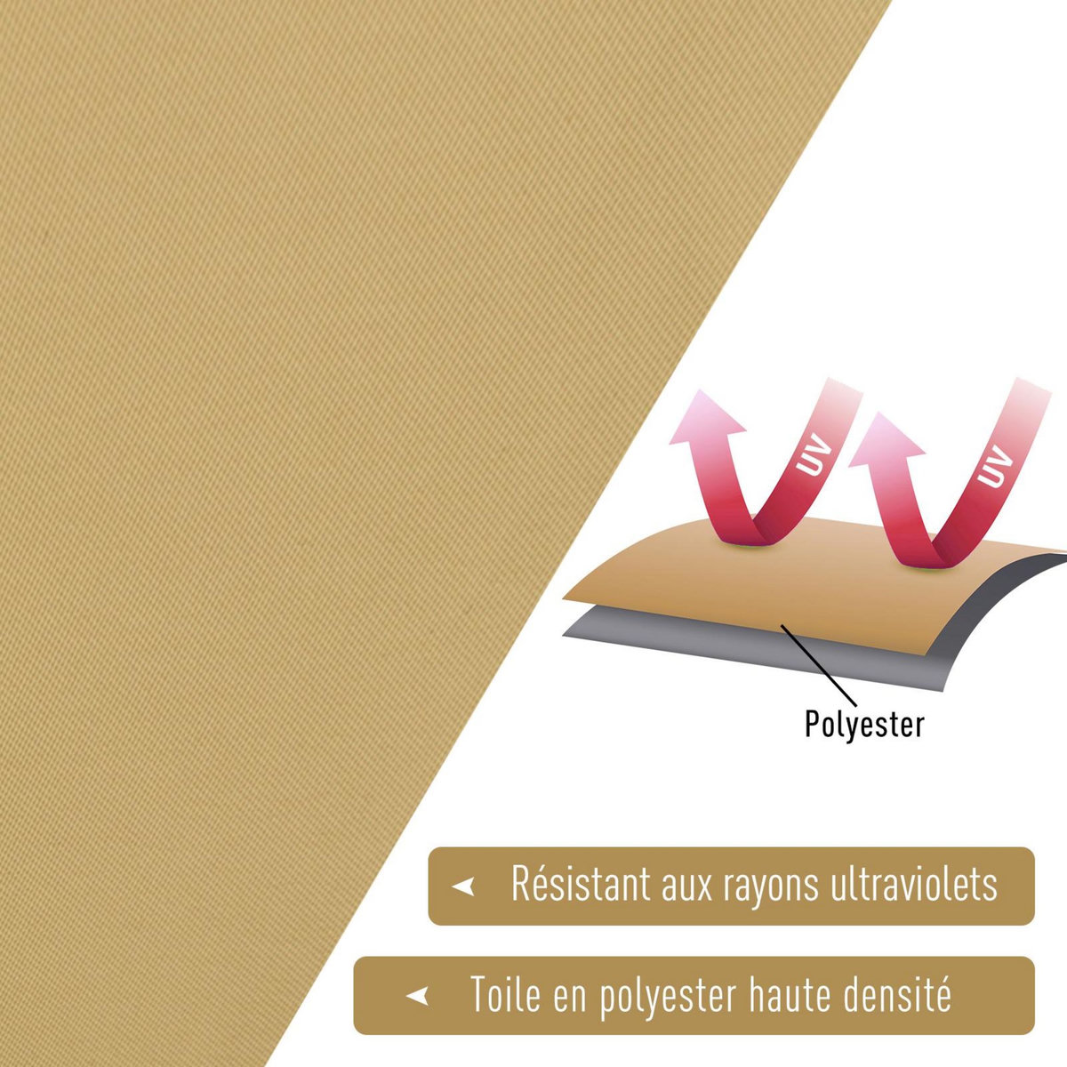 OUTSUNNY Voile d'ombrage triangulaire grande taille 3 x 3 x 3 m polyester haute densité résistant aux UV coloris sable