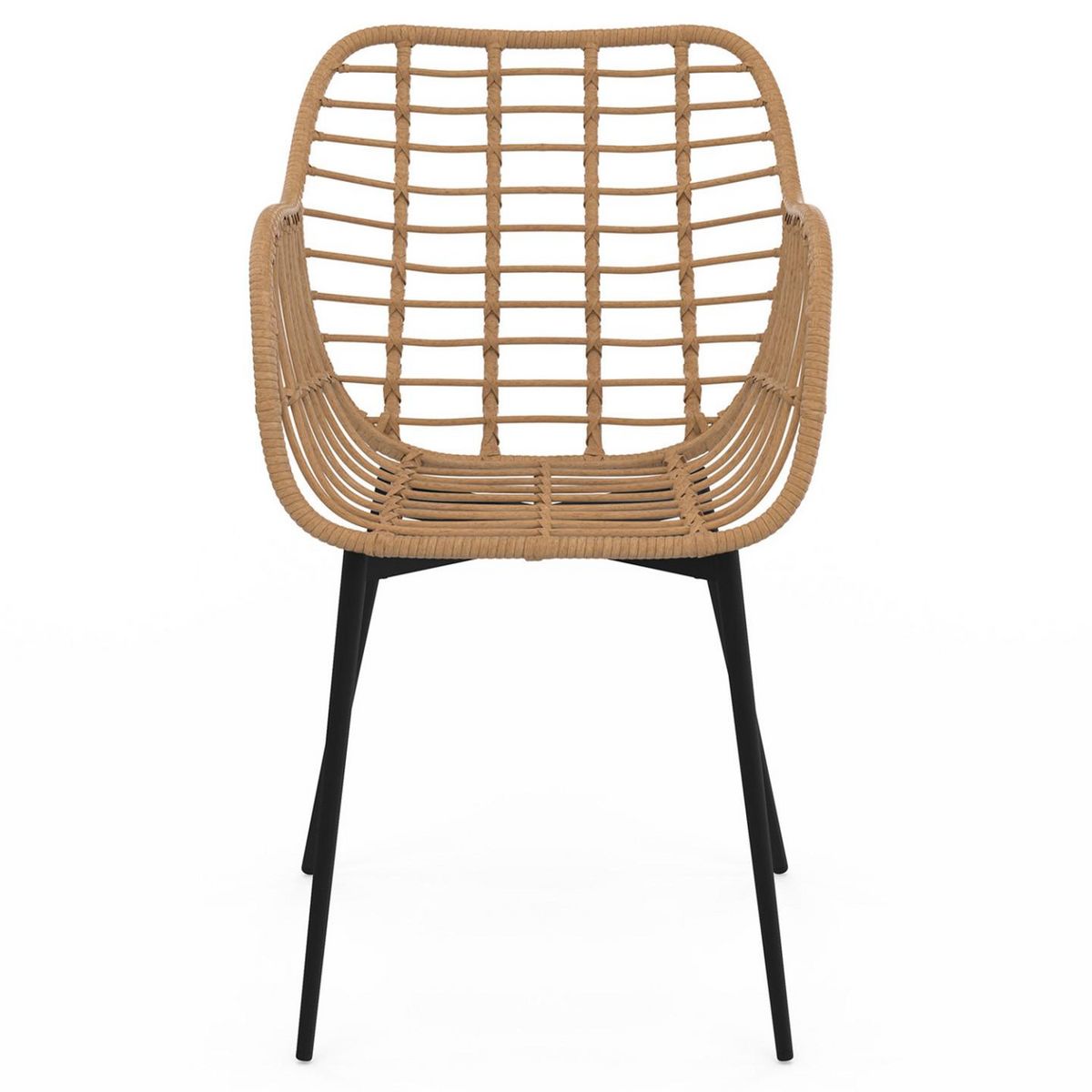 ID MARKET Lot de 2 chaises de salle à manger, fauteuils de table SUMMER effet rotin pied métal noir