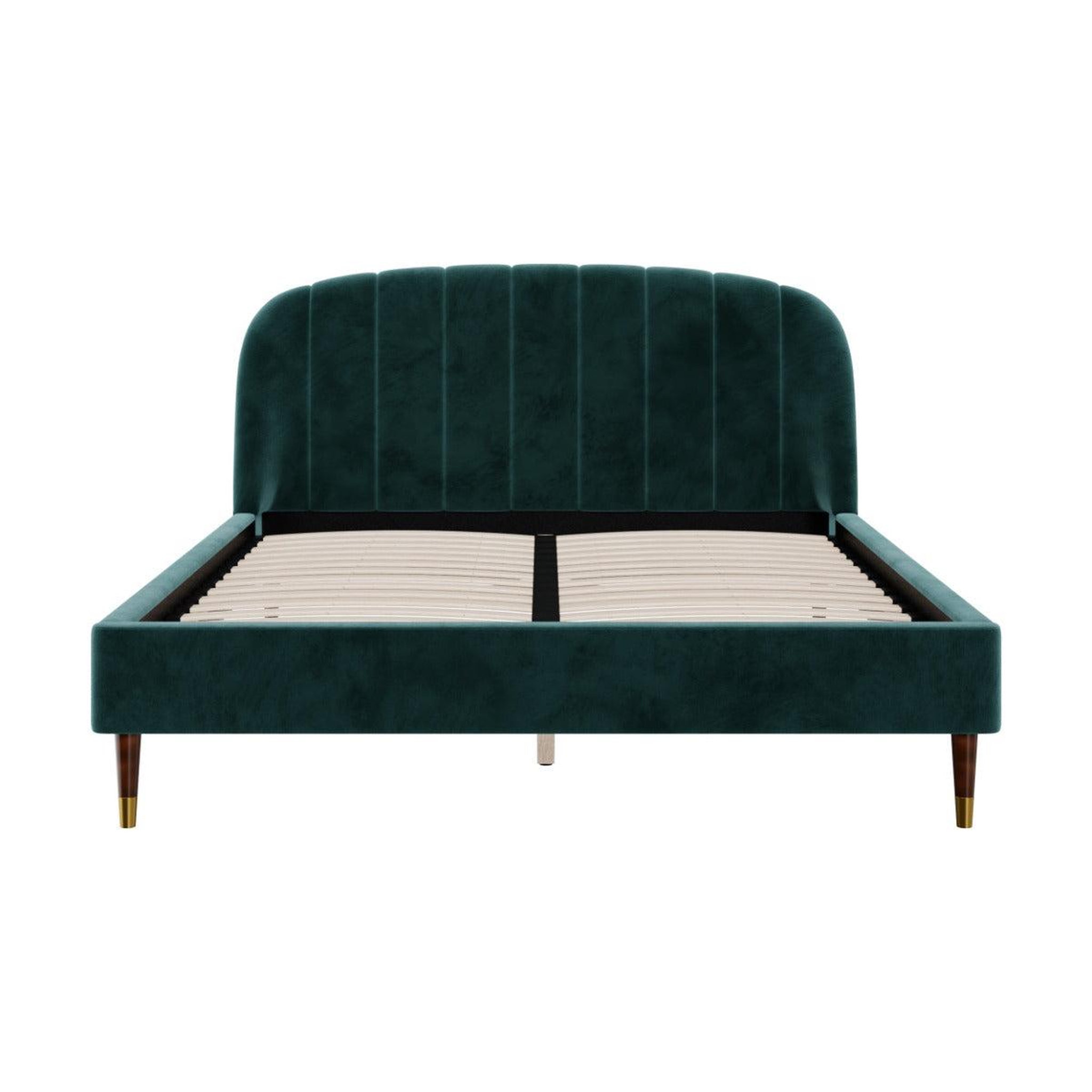 Voir la diapositive 5 : MAISON PAVANE Lit double 160x200 cm en velours vert et pieds doré-Gala