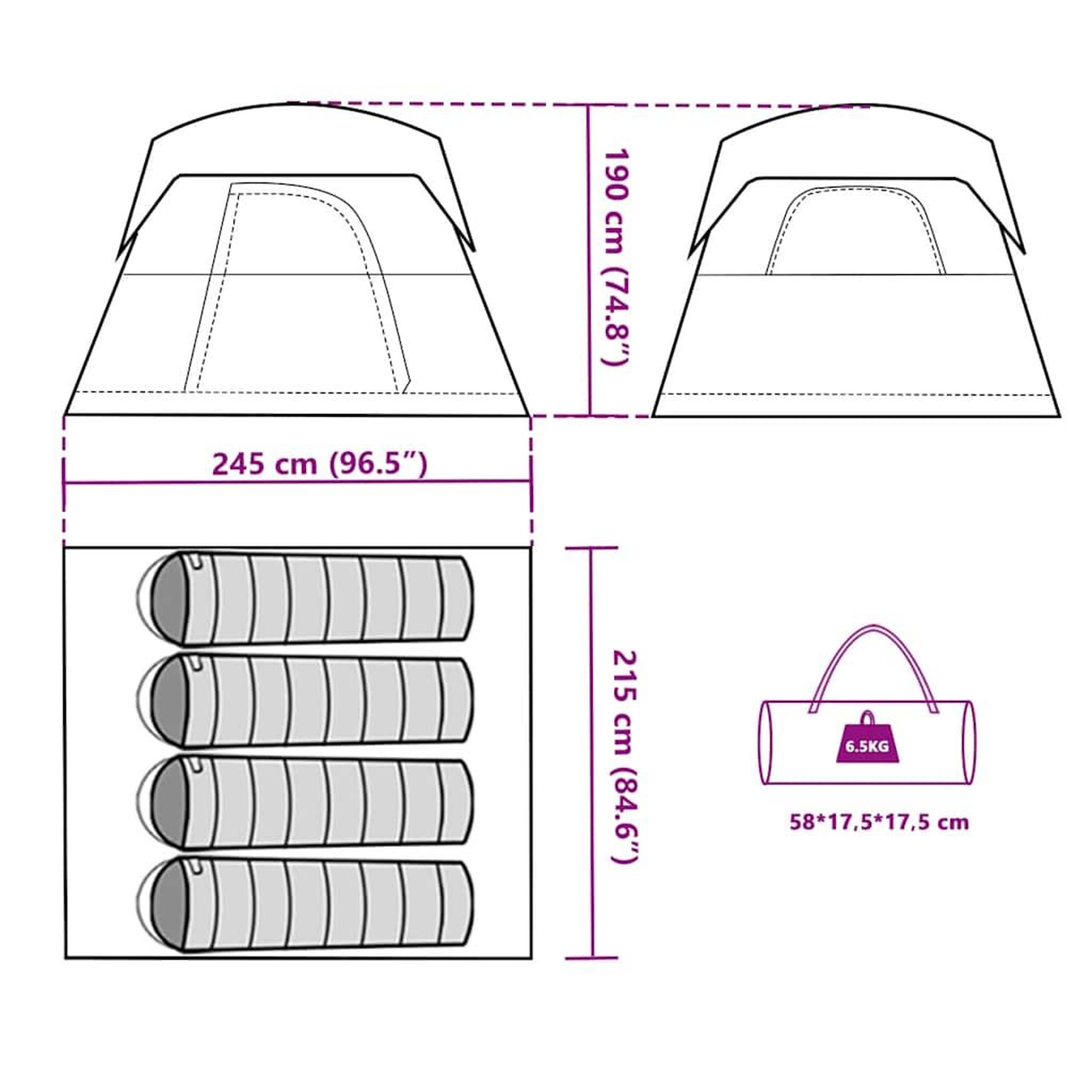 Voir la diapositive 6 : VIDAXL Tente de camping de cabine 4 personnes vert impermeable