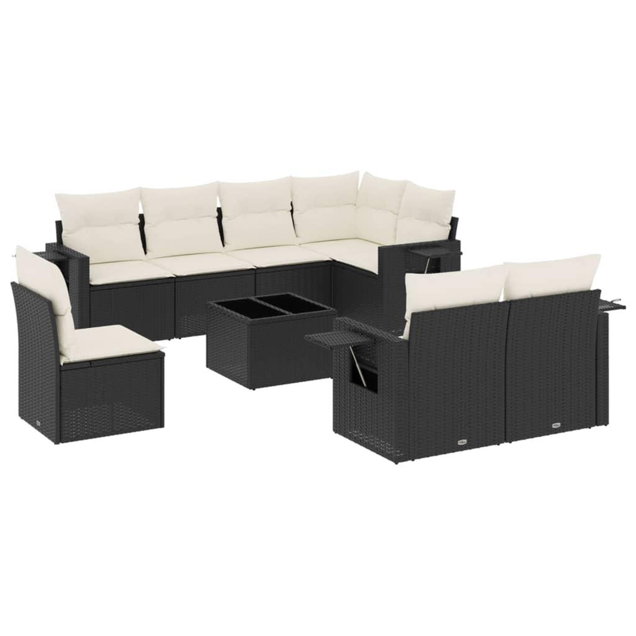 Voir la diapositive 2 : VIDAXL Salon de jardin 9 pcs avec coussins noir resine tressee