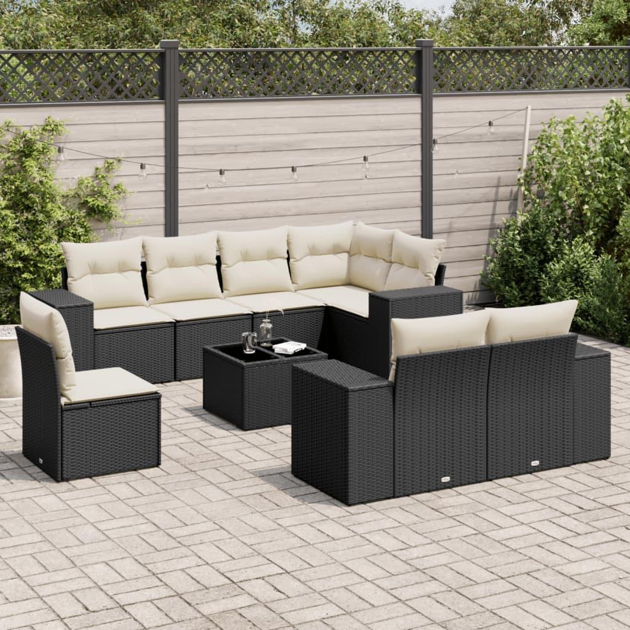 VIDAXL Salon de jardin 9 pcs avec coussins noir resine tressee