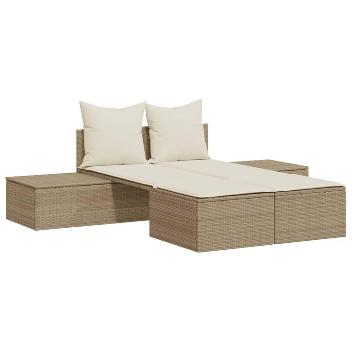 VIDAXL Chaise longue double avec coussins beige resine tressee