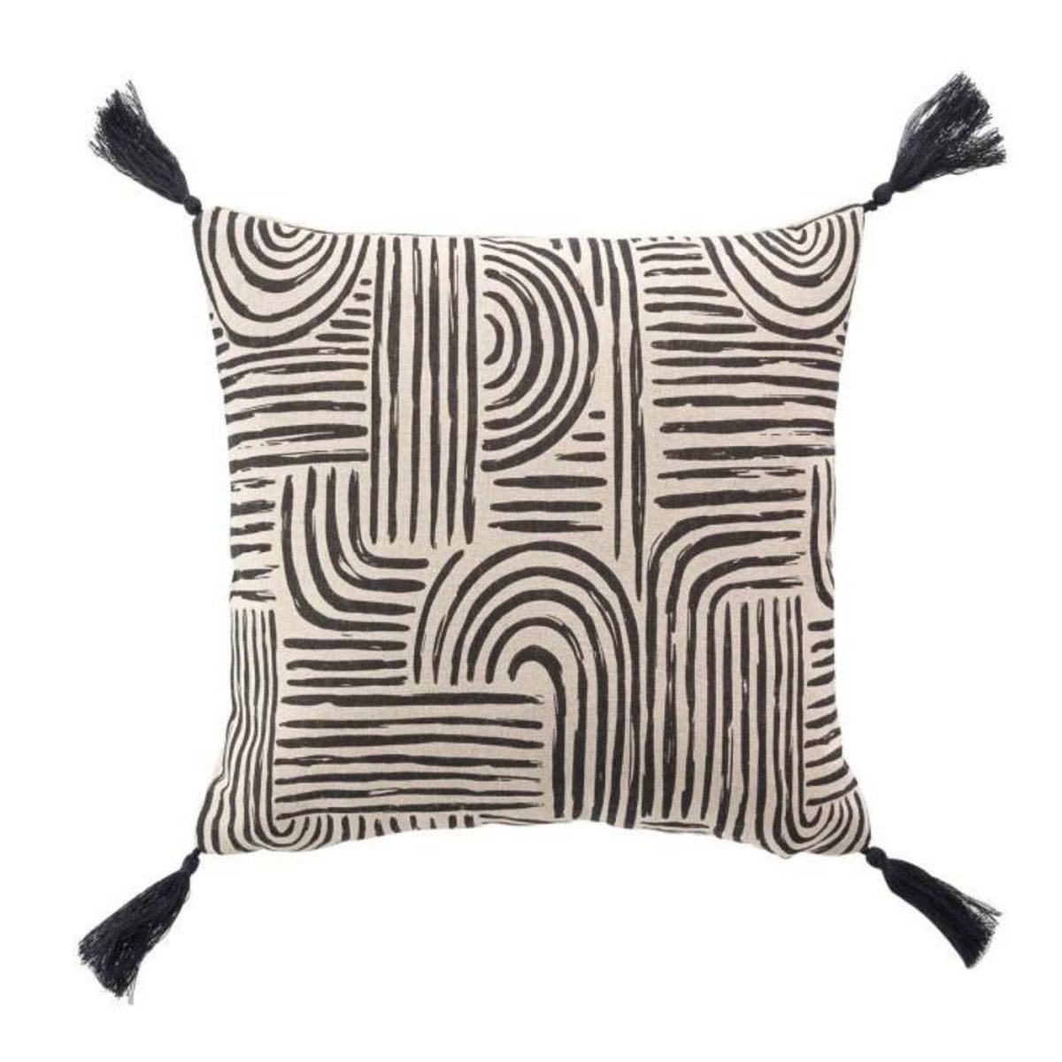 Paris Prix Coussin Déco à Pompons  Pandore  45x45cm Noir