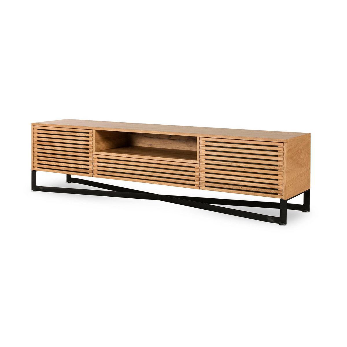 LISA DESIGN Medellin - meuble tv - bois et noir - 2 portes, 1 tiroir et 1 niche - 200 cm