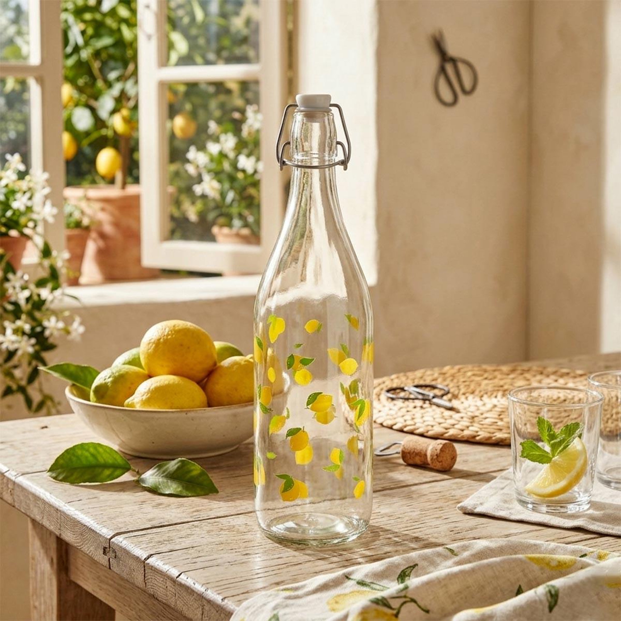 Voir la diapositive 4 : SECRET DE GOURMET Bouteille limonade en verre  citrons  1l transparent