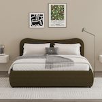 CONCEPT USINE Lit coffre 160x200cm design arrondi velours côtelé vert PLANO